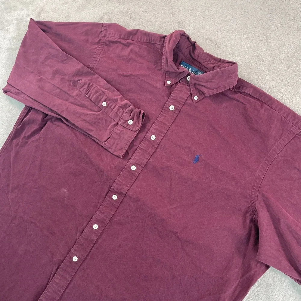 Polo Ralph Lauren Oxford Shirt Men 2XL Maroon Classic Fit Pony Long Sleeve Prepp